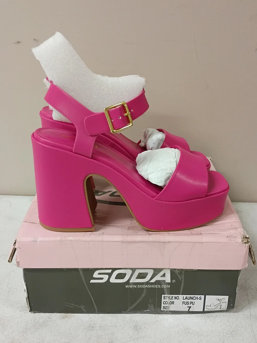 Soda Hot Pink Platform Block Heel Sandals